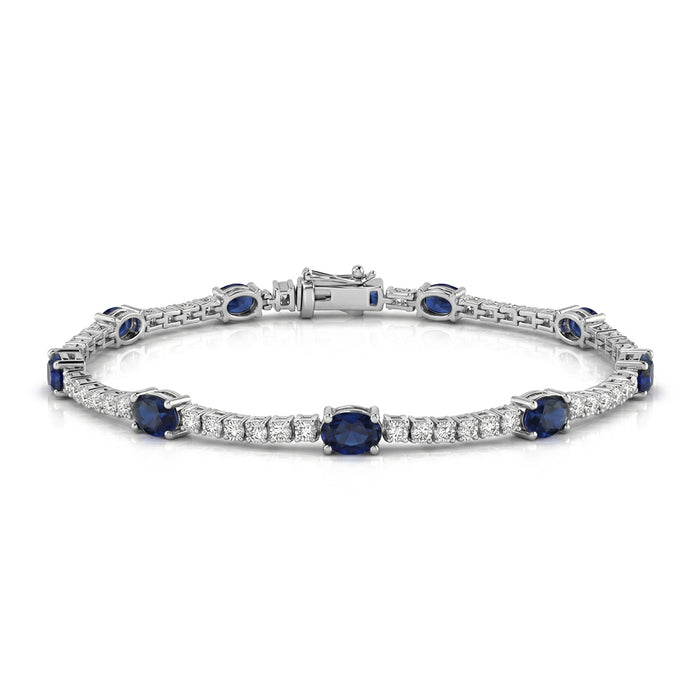 SPECIAL! 3.79ct G SI 14kt White Gold Blue Sapphire Gemstone & Diamond Tennis Bracelet 7" Long