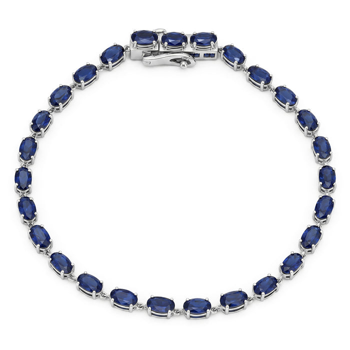 SPECIAL! 8.09ct G SI 14kt White Gold Blue Sapphire Gemstone Tennis Bracelet 7" Long