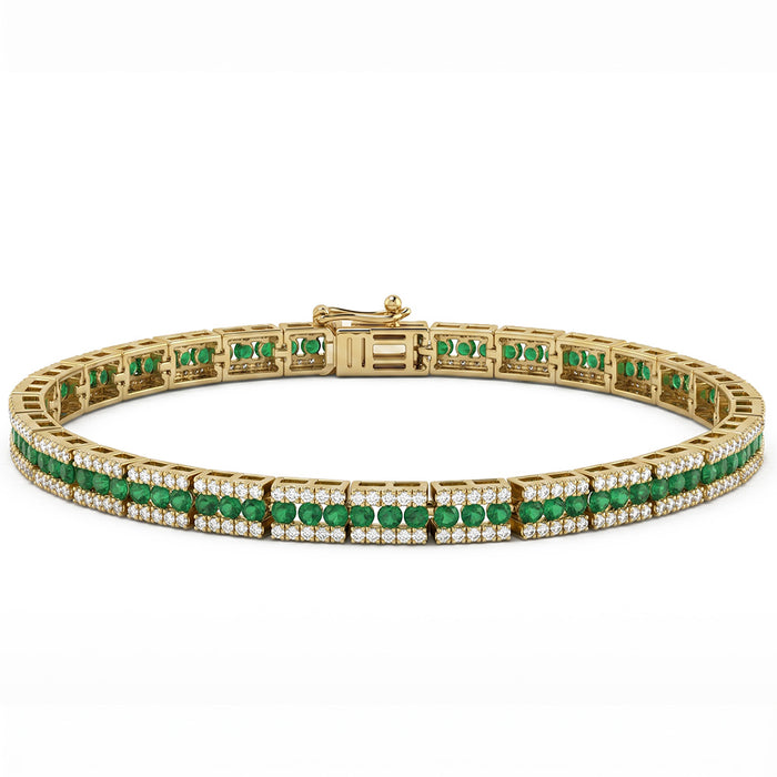SPECIAL! 3.86ct G SI 14kt Yellow Gold Diamond & Emerald Gemstone Bracelet 7" Long