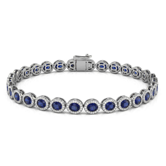 SPECIAL! 7.25ct G SI 14kt White Gold Diamond & Blue Sapphire Gemstone Tennis Bracelet 7.5" Long