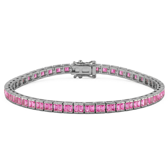 SPECIAL! 4.15ct G SI 14kt White Gold Half Bezel Pink Sapphire Gemstone Tennis Bracelet 7" Long