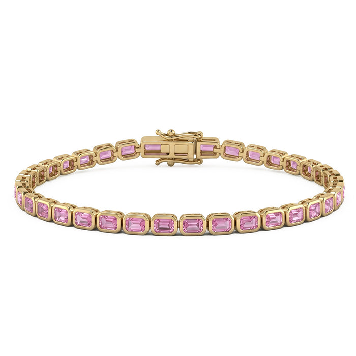 SPECIAL! 6.68ct G SI 14kt Yellow Gold Bezel Set Pink Sapphire Gemstone Tennis Bracelet 7" Long