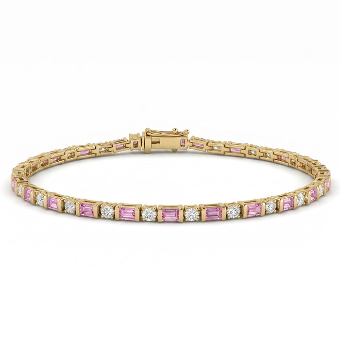 SPECIAL! 2.88ct G SI 14kt Yellow Gold Diamond & Pink Sapphire Gemstone Tennis Bracelet 7" Long