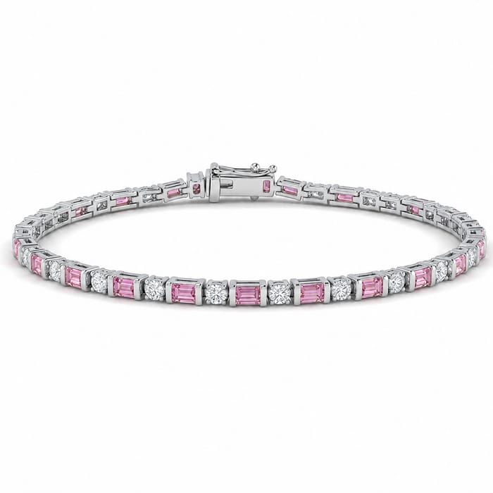 SPECIAL! 2.88ct G SI 14kt White Gold Diamond & Pink Sapphire Gemstone Tennis Bracelet 7" Long