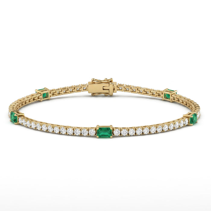 SPECIAL! 2.52ct G SI 14kt Yellow Gold Diamond & Emerald Gemstone Tennis Bracelet 7" Long
