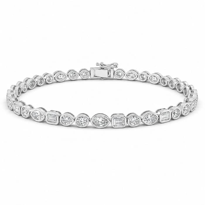 SPECIAL! 3.44ct G SI 14kt White Gold Multi Shape Diamond Bezel Set Bracelet 7" Long