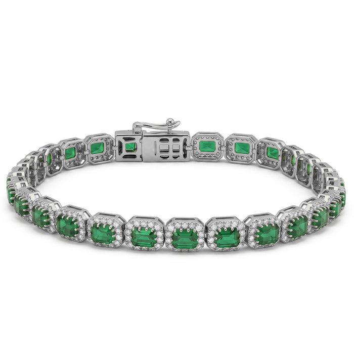 SPECIAL! 7.73ct G SI 14kt White Gold Diamond & Emerald Gemstone Tennis Bracelet 7" Long
