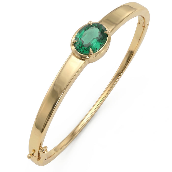 SPECIAL!3.46ct G SI 14kt Yellow Gold Emerald Gemstone Bangle Bracelet