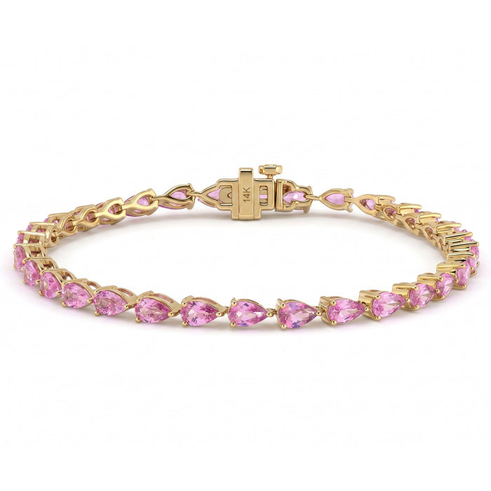 SPECIAL! 7.18ct G SI 14kt Yellow Gold Pear Cut Pink Sapphire Gemstone Tennis Bracelet 7"