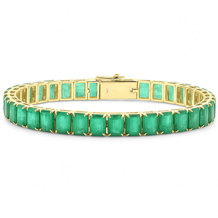 SPECIAL! 21.44ct 14K Yellow Gold Elegant Emerald Gemstone Tennis Bracelet 6.75" Long
