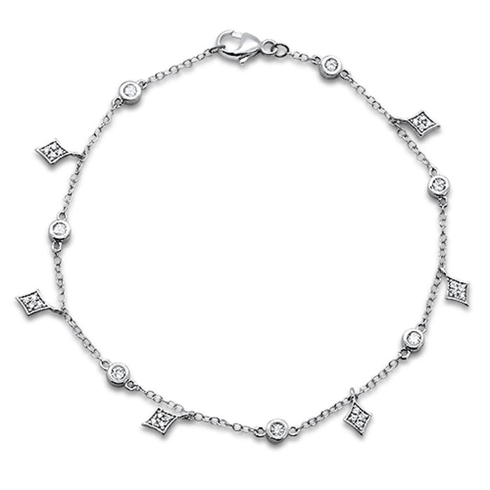 DIAMOND CLOSEOUT! .36ct 14k White Gold Diamond Charm Dangling Diamond Bracelet 6.5" Long
