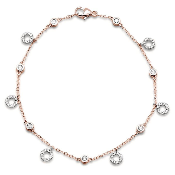 DIAMOND CLOSEOUT! .50ct 14k Rose Gold Diamond Charm Dangling Circle Bracelet 6.5" Long