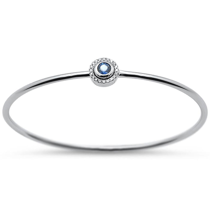 GEMSTONE CLOSEOUT ! .42cts 14k White Gold Round Blue Sapphire & Diamond Bangle Wrist Size 7"