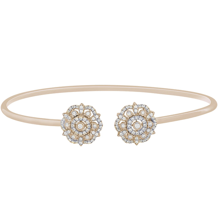 DIAMOND CLOSEOUT! .50ct 14k Yellow Gold Diamond Flower Bangle Bracelet