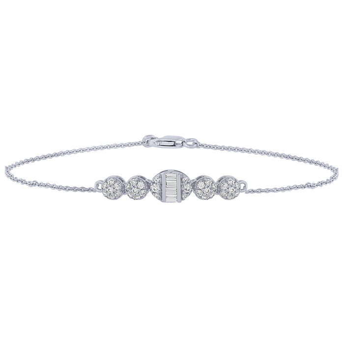 SPECIAL! .33ct 14K White Gold Elegant Round & Baguette Diamond Bracelet 7"
