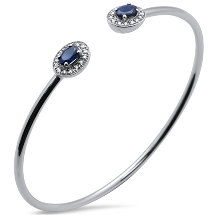 DIAMOND CLOSEOUT! 1.69ct 14k White Gold Diamond & Blue Sapphire Open Bangle Bracelet 7.25"