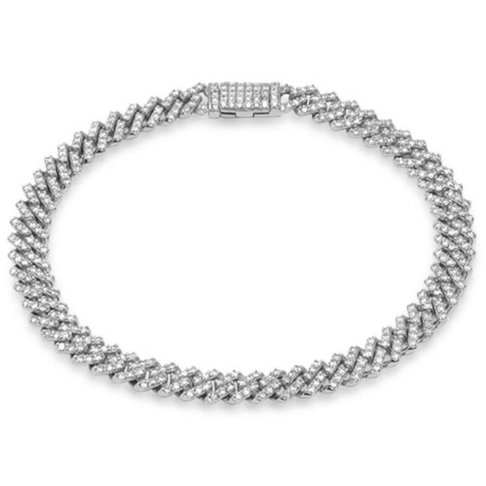 DIAMOND CLOSEOUT! 7mm 4.42ct G SI 14K White Gold Diamond Micro Pave Cuban Square Link Bracelet 8.5"