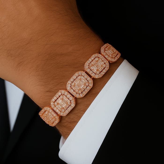 DIAMOND CLOSEOUT! 12mm 15.50ct G SI 14K Rose Gold Round & Baguette Diamond Bracelet 8.5"
