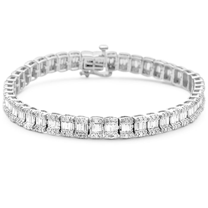 DIAMOND CLOSEOUT! 3.65ct G SI 14K White Gold Round & Baguette Diamond Bracelet 8"