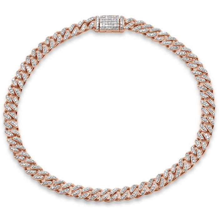 SPECIAL! 7MM 1.71ct G SI 14K Rose Gold Round Diamond Cuban Bracelet 8"