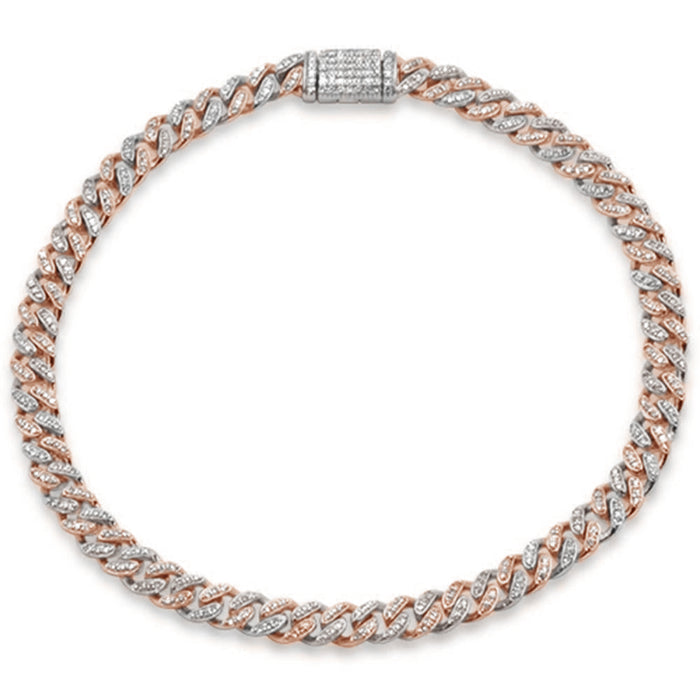 SPECIAL! 4MM .67ct G SI 14K Two Tone Gold Round Diamond Cuban Bracelet 6.5"