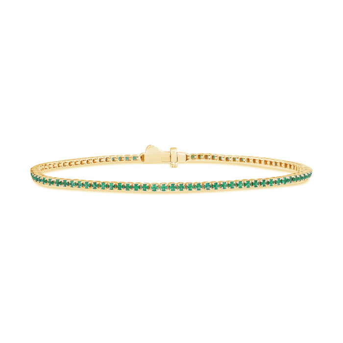 SPECIAL!1.30ct 14K Yellow Gold Natural Emerald Tennis Bracelet 7"