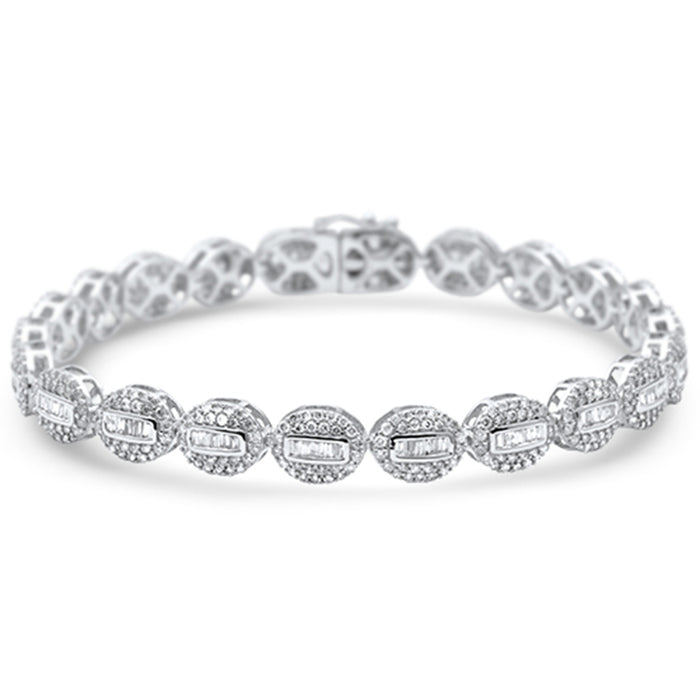 DIAMOND CLOSEOUT! 4.25ct G SI 14K White Gold Diamond Oval Shaped Round & Baguette Tennis Bracelet
