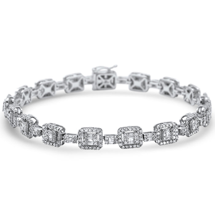 DIAMOND CLOSEOUT! 3.65ct G SI 14K White Gold Diamond Round & Baguette Tennis Bracelet 8" Long
