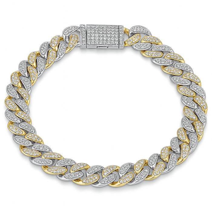 SPECIAL! 9mm 2.57ct G SI 14K Two Tone Gold Diamond Round Cuban Bracelet 8"