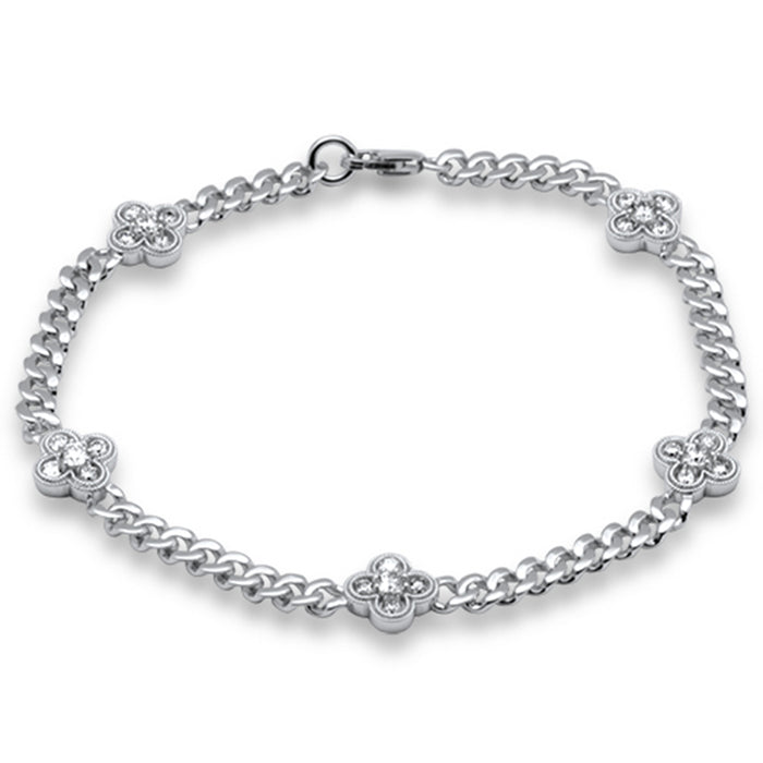 SPECIAL! 1.00ct G SI 14K White Gold Diamond Flower Style Cuban Bracelet 7" Long