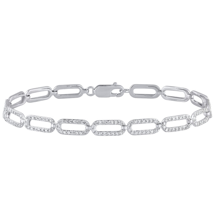 SPECIAL!1.00ct G SI 14K White Gold Diamond Paper Clip Bracelet 7.25" Long