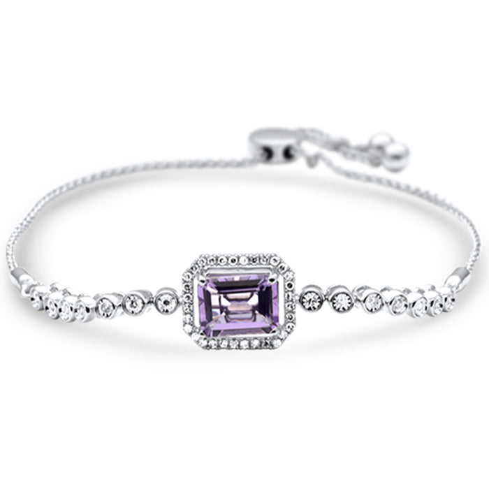 GEMSTONE CLOSEOUT 2.13ct G SI 14K White Gold Diamond Amethyst Gemstone Bola Bracelet 13mm x 11mm