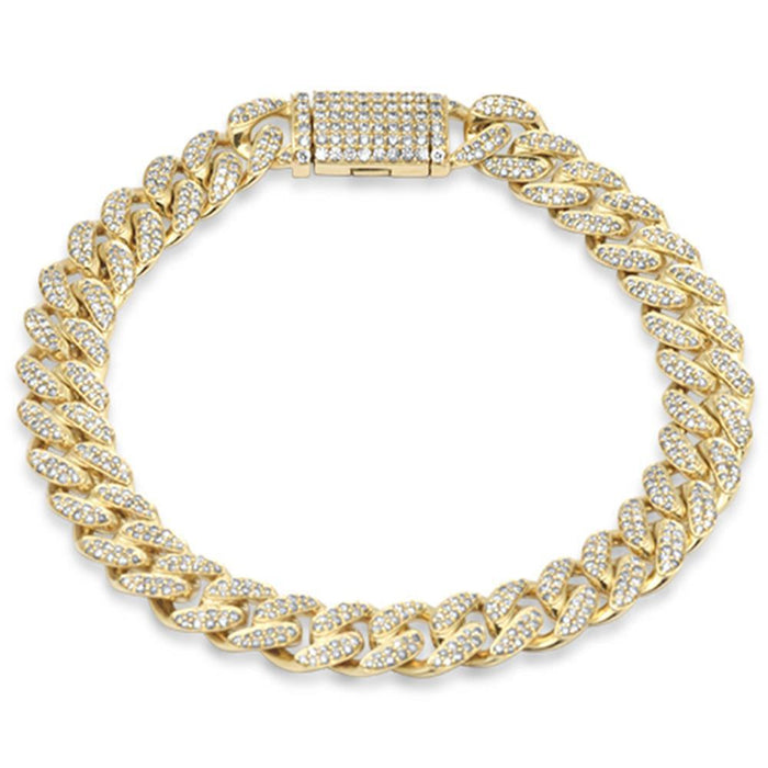 SPECIAL!9MM 2.97ct G SI 14K Yellow Gold Diamond Round Cuban Bracelet 8"
