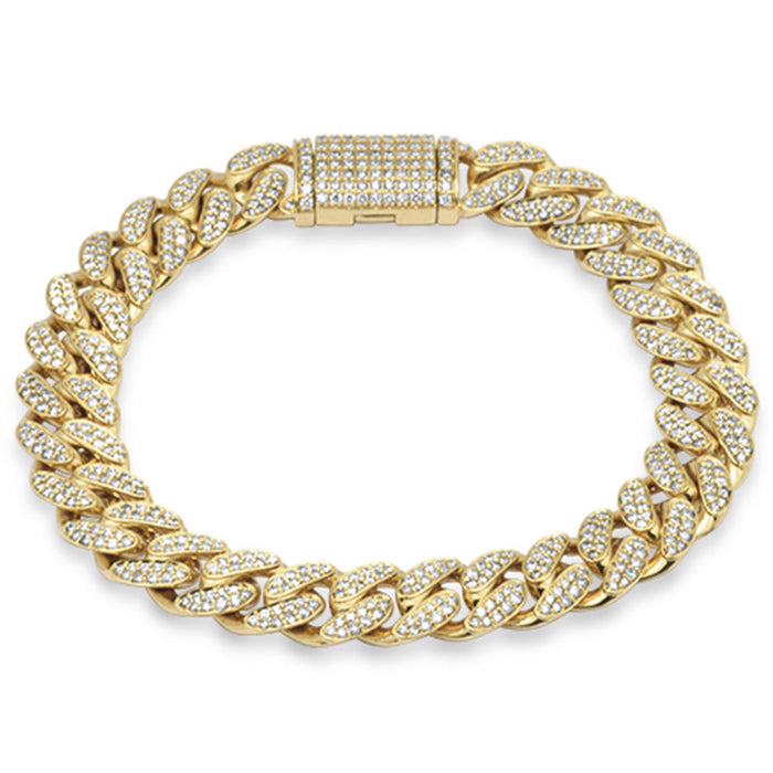 SPECIAL! 11mm 5.60ct G SI 14K Yellow Gold Diamond Micro Pave Round Cuban Link Bracelet 8"