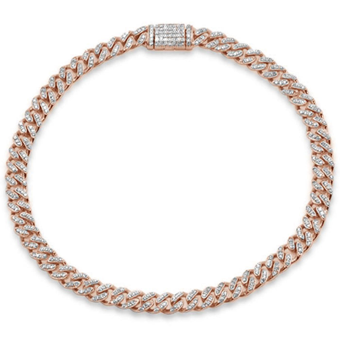 SPECIAL! 4MM 0.89ct G SI 14K Rose Gold Diamond Round Cuban Bracelet 7"