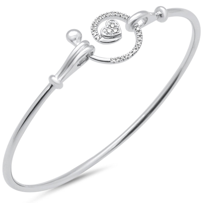 DIAMOND CLOSEOUT! .13ct G SI 14K White Gold Diamond Heart Spiral Hook Wrap Around Bangle Bracelet 7" Long