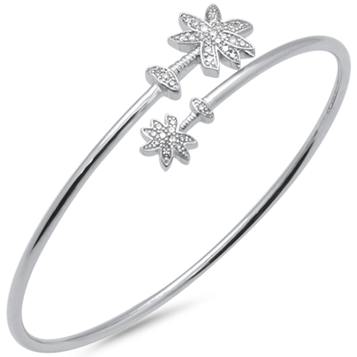 DIAMOND CLOSEOUT! .25ct G SI 14K White Gold Diamond Wrap around Palm Tree Bangle Bracelet 7" Long