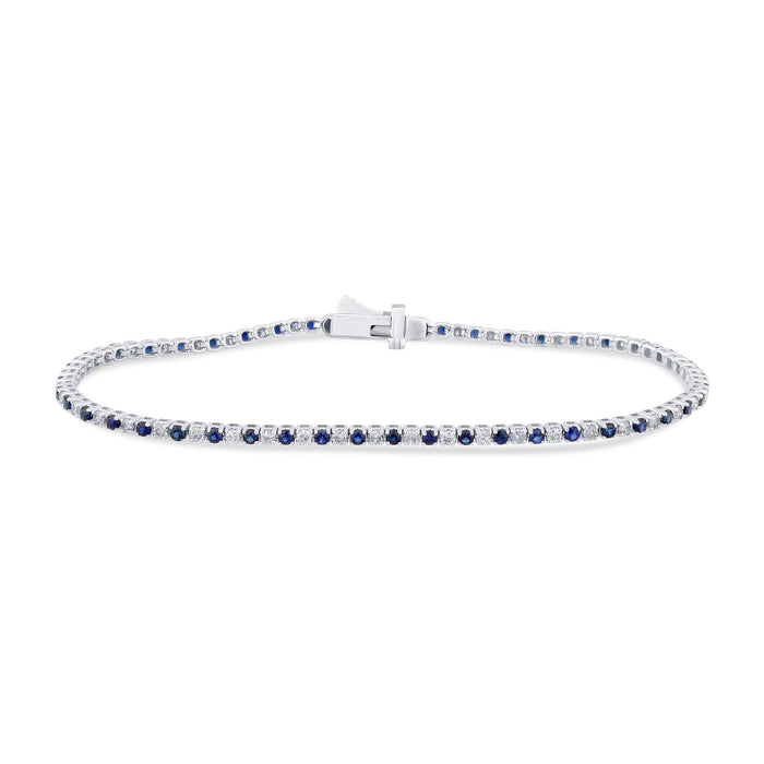SPECIAL! 2.14ct G SI 14K White Gold Blue Sapphire & Diamond Tennis Bracelet 7" Long