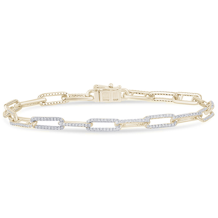 DIAMOND CLOSEOUT! .86ct G SI 14K Yellow Gold Diamond Paperclip Bracelet 7" Long