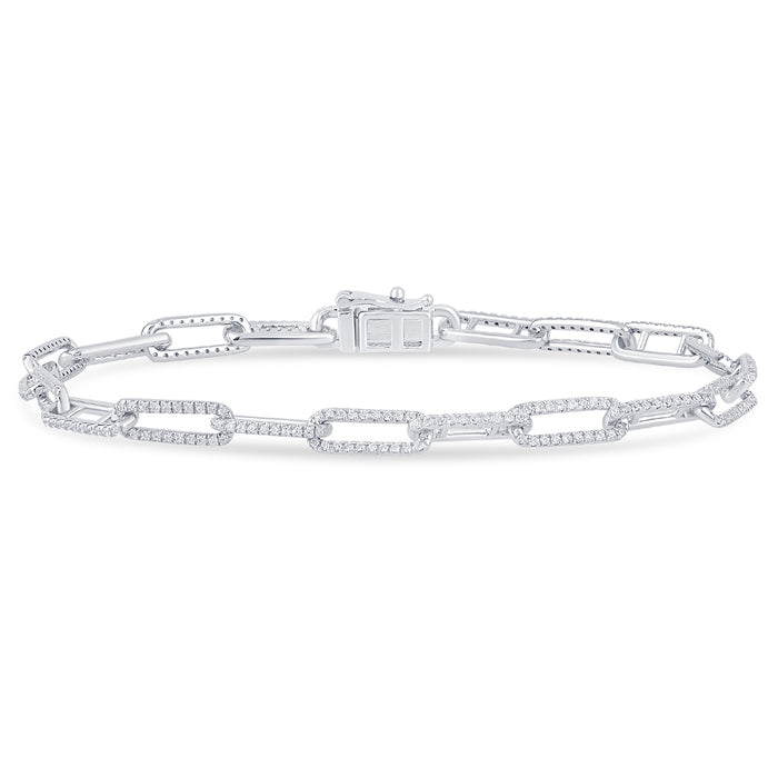 DIAMOND CLOSEOUT! .83ct G SI 14K White Gold Diamond Paperclip Bracelet 7.5" Long