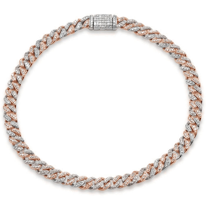 SPECIAL! 6mm .72ct G SI 14K Two Tone White & Rose Gold Diamond Round Cuban Bracelet 6.5"