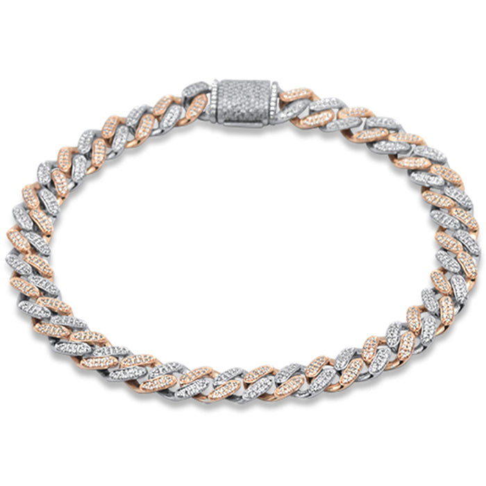 SPECIAL! 7mm 1.33ct G SI 14K Rose & White Gold Round Diamond Cuban Bracelet 6.5" Long