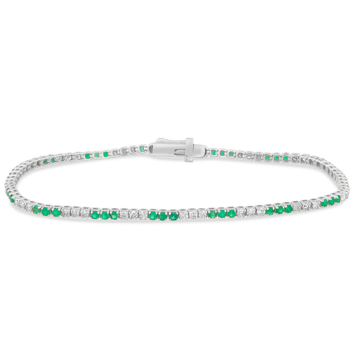 DIAMOND CLOSEOUT! 1.76ct G SI 14K White Gold Diamonds & Emerald Gemstone Bracelet 7" Long