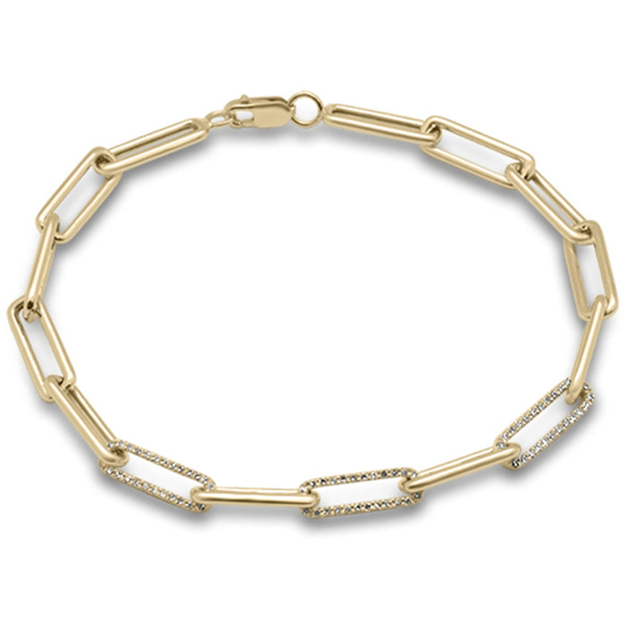 DIAMOND CLOSEOUT! .66ct G SI 14K Yellow Gold Diamond Paperclip Bracelet 7.25" Long