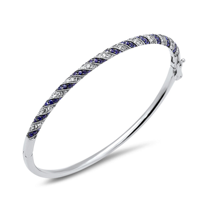 DIAMOND CLOSEOUT! 2.43ct G SI 14K White Gold Diamond & Blue Sapphire Gemstone Bangle Bracelet 61m