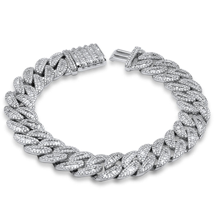SPECIAL! 13MM 7.77ct G SI 14K White Gold Round & Baguette Iced Out Cuban Diamond Bracelet 8" Long