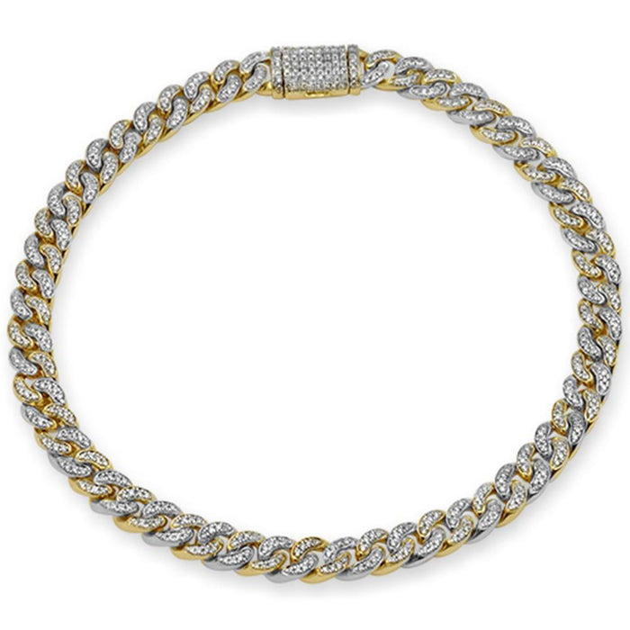 SPECIAL! 4MM .67ct G SI 14K Two Tone Gold Diamond Round Cuban Bracelet 6.5"