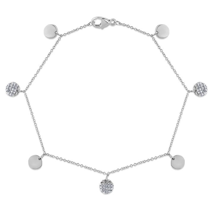 DIAMOND CLOSEOUT! .15ct G SI 14K White Gold Round Shaped Diamond By The Yard Chain Bracelet 7" Long