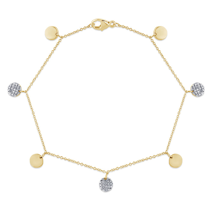 DIAMOND CLOSEOUT! .16ct G SI 14K Yellow Gold Round Shaped Diamond By The Yard Chain Bracelet 7" Long