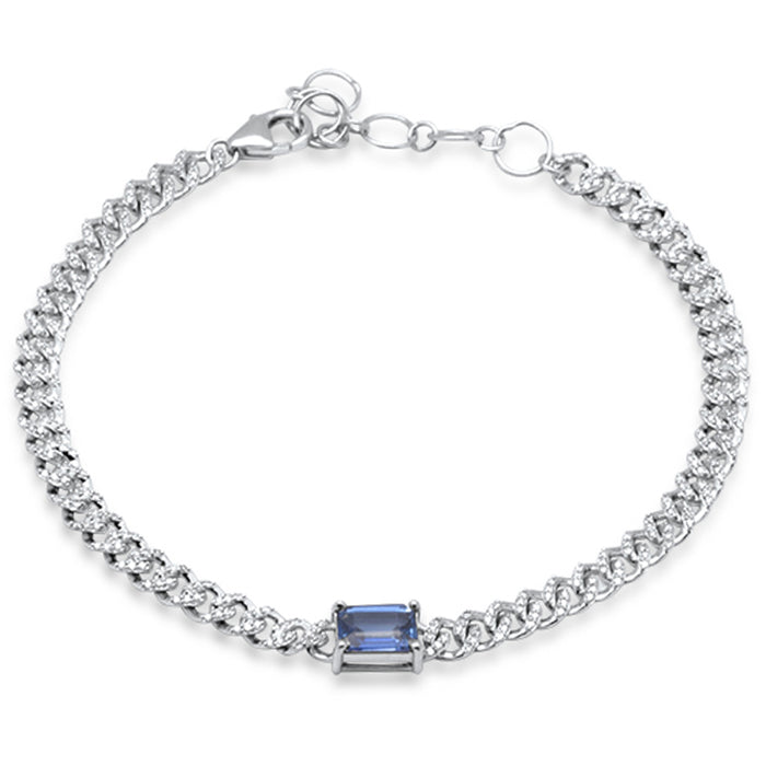 SPECIAL! 2.02ct G SI 14K White Gold Blue Sapphire Gemstone & Diamond Cuban Bracelet 6+1.5" Long